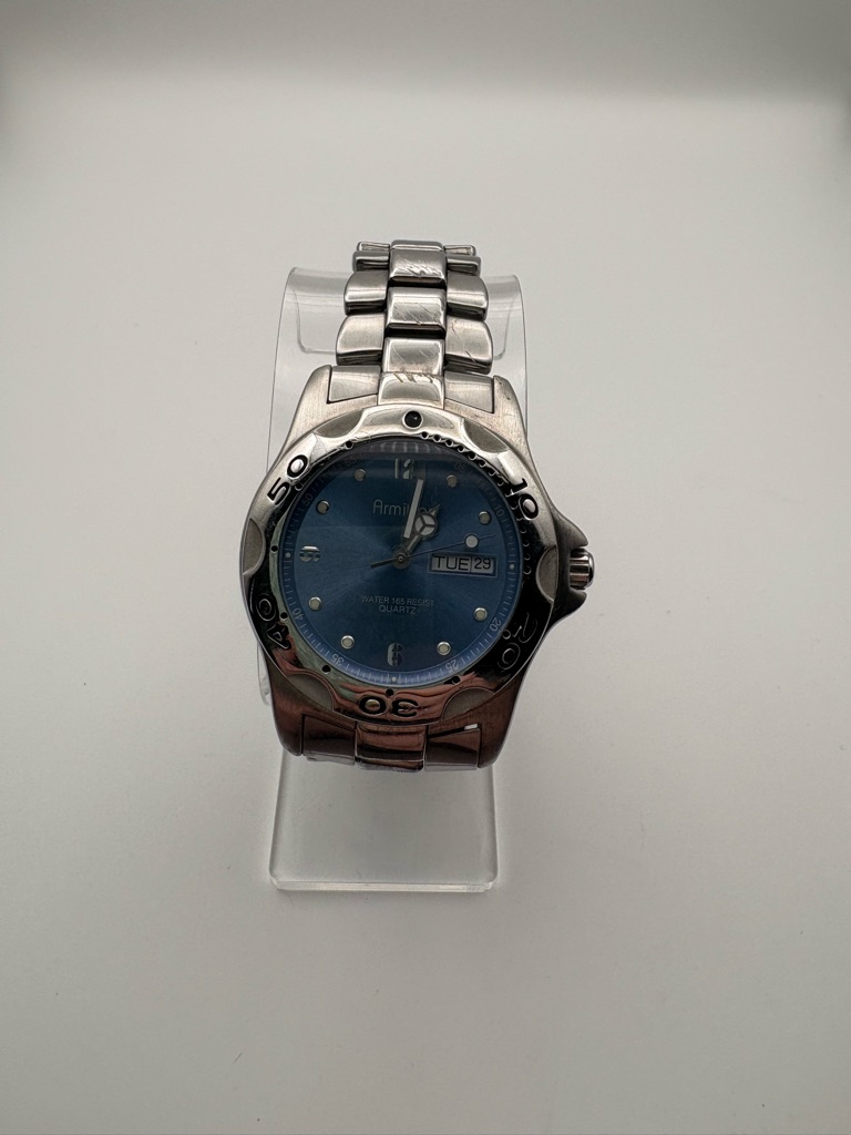 Armitron Stainless Steel Wristwatch Light Blue Day Date Dial